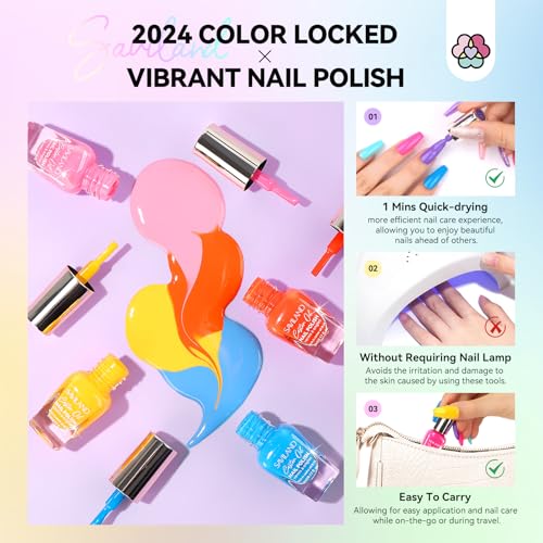 SAVILAND Nail Polish Set Quick-Dry: 24 Trendy Color Regular Nail Polish Kit Neon Glitter Finger Bulk Nail Polish Non Gel Plant-base Castor Oil Vitamin E Toe Nail Lacquer Home Set Women