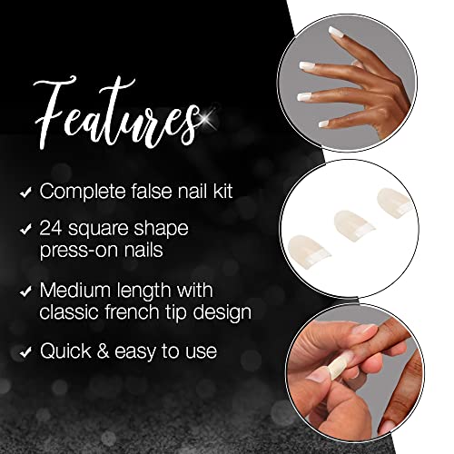 Ardell Nail Addict Press On Nails Artificial Nail Kit - Classic French Tips, Reusable Acrylic Fake Nails, 24 Nails