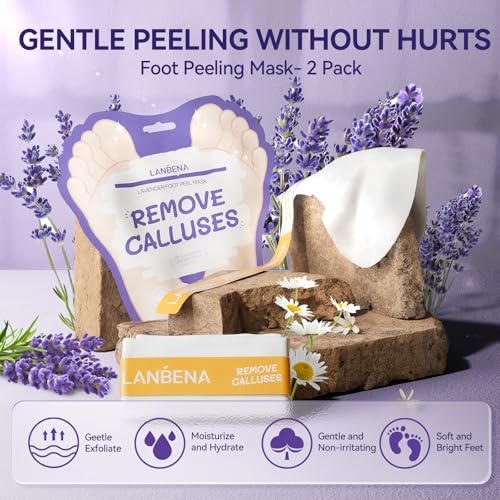 LANBENA Lavender Foot Peel Mask - Foot Peeling Mask for Removing Dry Dead Skin, Calluses & Repairing Rough Heels, for Baby Soft, Smooth Feet - (Lavender - 2 Pairs)