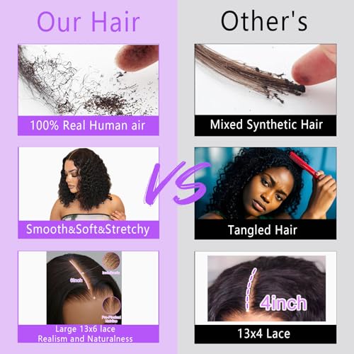 14 Inch Bob Wig Human Hair 13x6 Frontal Lace Wig 200% Density HD Lace Front Wigs Human Hair Pre Plucked Short Bob Wigs for Black Women 100% Real Human Hair Curly Natural Black