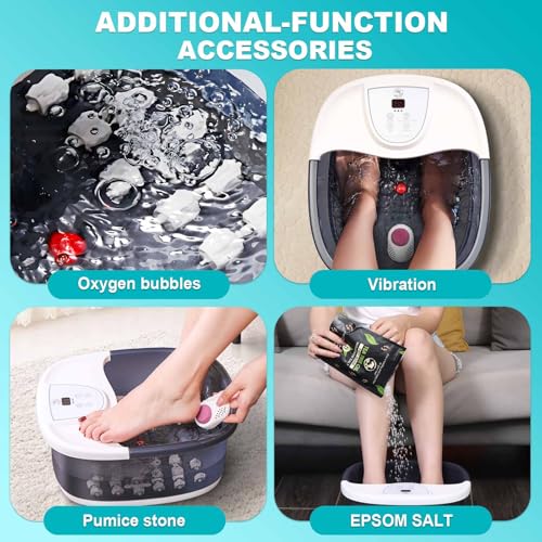Foot Spa Bath Massager with Heat [2025 Upgraded], Vibration, Temperature Control, Jets, Bubbles, Epsom Salt, Feet Massager with 22 Massage Rollers, Foot Bath for Relaxation, Large, Grey