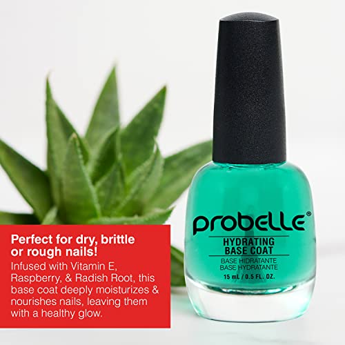 Probelle Hydrating Base Coat for Dry and Brittle Nails, Instant Moisturizer, Nourishes and Soothes Nails with a Healthy Glow, Extends Polish Life, Ideal for Dehydrated, Rough, Breaking Nails