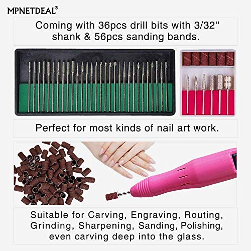 Electric Nail Drills Machine e File Dremel buffers Sanding Bands Bits for Acrylic Nails Gel Polish Glazing Art Set Polisher Grinder Filer Manicure Pedicure Kit máquina uñas acrilicas Pink