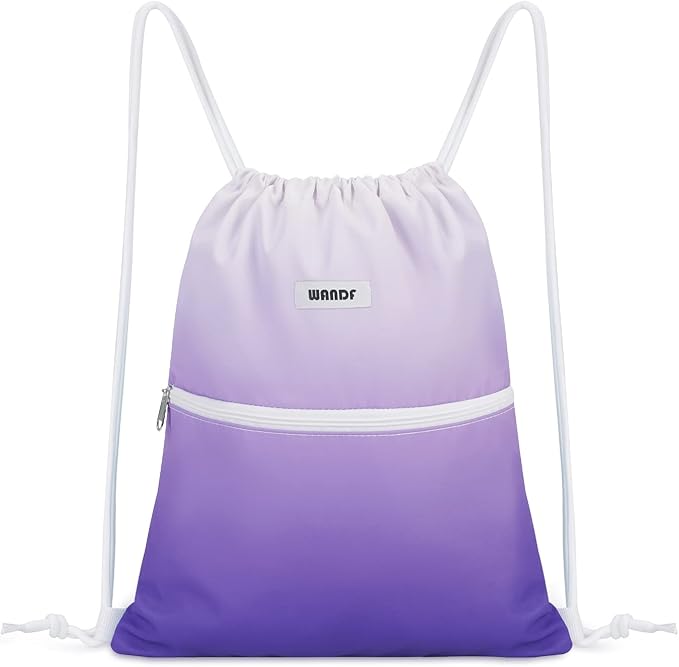 WANDF Drawstring Backpack String Bag Sackpack Cinch Water Resistant Nylon for Sport Yoga Gym Shopping (Purple Gradient)