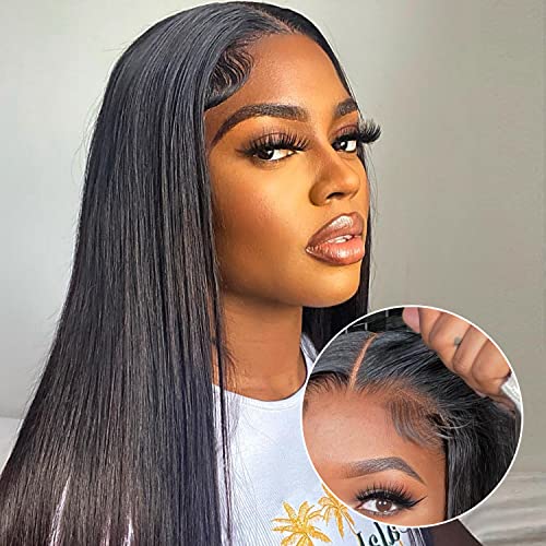 6x4 HD Lace Wear and Go Glueless Wig Human Hair Pre-Plucked, Pre-Cut Lace Glueless Wigs, No Glue Lace Front Closure Wig Straight, 200% Density, 24 inch