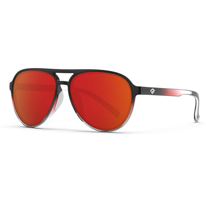 TOREGE Aviator Sunglasses Polarized Sunglasses for Men Women Sports Glasses Fishing Boating Beach Golf Driving TR75(Black Red Transparent Gradient&Black Red Lens C11)