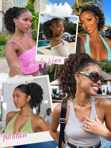 Isaic Ponytail Extension 8 Inch Short Wavy Curly Ponytails Drawstring Ponytail for Black Women Jet Black Pony Tails Hair Extensions Synthetic Hairpiece for Daily Use