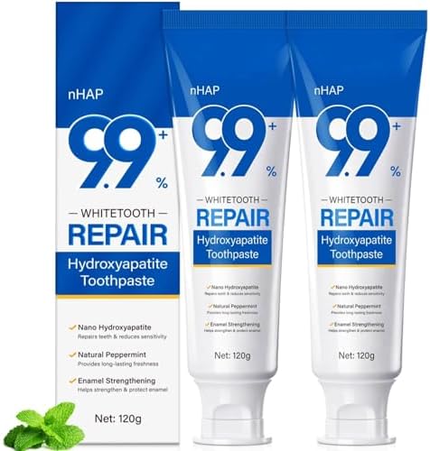 2Pack Hydroxyapatite Toothpaste, Fluoride Free Nano Hydroxyapatite Toothpaste, Help for Strengthening Enamel, Gentle Mint