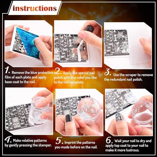4Pcs Western Nail Plates Stamping Set Cowboy Cowgirl Stamp Templates Nail Art Plates for DIY Print Manicure Salon Design