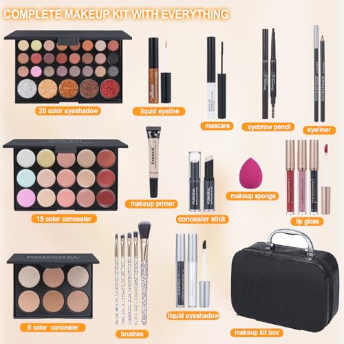 Makeup Kit For Teens,Girls Make up kit,Makeup Set For Women Full Kit with Makeup Box, Eyeshadow Palettes, Lipsticks, Brushes and Beauty Tools,(black)