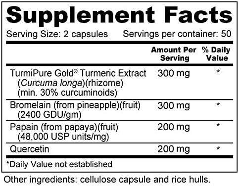 Repair Plus Featuring TurmiPure Gold Turmeric (Curcumin) with Quercetin and Proteolytic Enzymes Bromelain and Papain. for Repair, Recovery, Tissue Health, and Inflammation (100 Capsules)