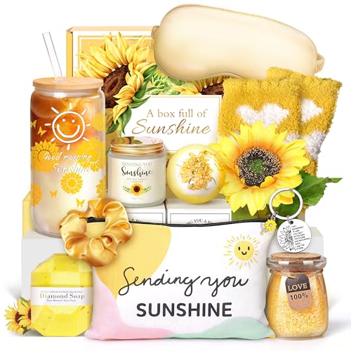 Birthday Gifts for Women, 12pcs Sunflower Self-Care Package, Sending Sunshine Get Well Gifts for Women, After Surgery Recovery Gifts, Thinking Of You Relaxing Spa Basket for Her Sister Mom Friends