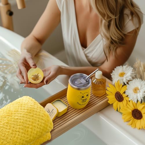 AMIND The Little Bee Yellow Gift Box for Women with Honey Scent Candle and Soap, Chamomile Bath Bomb, Shower Steamers, Cozy Throw Blanket, Yellow Tumbler, Heart Key Chain, Greeting Card and Gift Bag