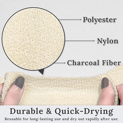 myHomeBody Exfoliating Washcloths for Showering, Loofah Body Scrubber Exfoliator, Back Shower Towel, Bath Washer for Exfoliation, Cream, Set of 2
