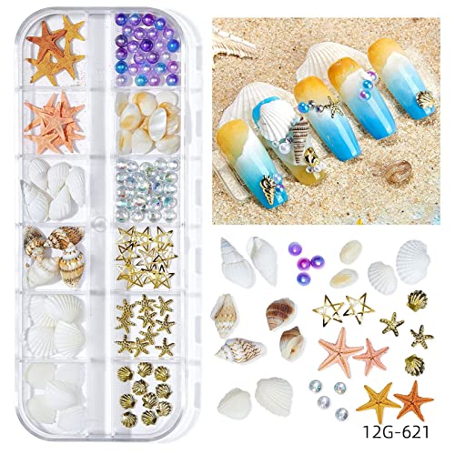 Summer Beach Nail Rhinestones - Ocean Theme Shell Starfish Conch Studs & Rivets - DIY Manicure Decoration (1-2 Boxes)