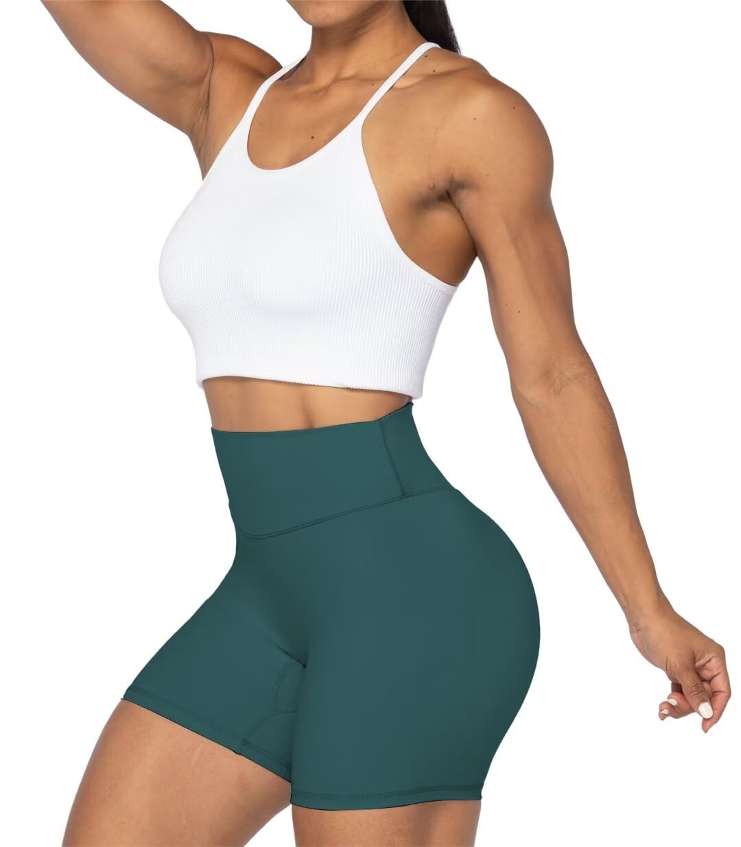 Sunzel No Front Seam High Waist Biker Shorts for Women, Squat Proof Yoga Workout Gym Bike Shorts 5" Forest Green X-Small