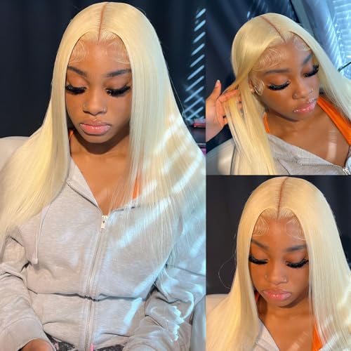 30 Inch 613 13x6 Lace Front Wig Human Hair Straight Blonde Wig Human Hair 613 HD Transparent Lace Frontal Wigs Human Hair Pre Plucked with Baby Hair 200 Density Blonde Human Hair Wigs for Women