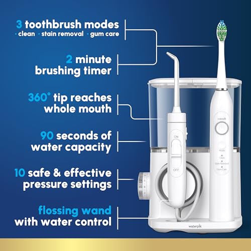 Waterpik Sensonic Complete Care Water Flosser and Rechargeable Electric Toothbrush Combo Set for Teeth Cleaning and Flossing, CC-04, White, Packaging May Vary