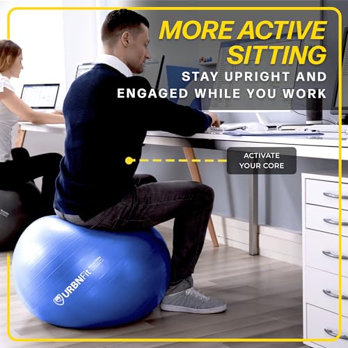 URBNFit Exercise Ball - Yoga Ball in Multiple Sizes for Yoga, Pilates, Pregnancy, Stability - Anti-Burst Swiss Balance Ball w/Quick Pump – Office Ball Chair for Home and Gym – 26 Inch - Yellow