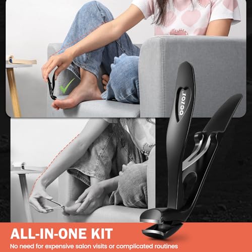 BEZOX Toenail Clipper Kit 4PCS Nail Care Set for Ingrown Toenails – Curved Head Toe Nail Clippers for Seniors for Thick Nails, Thick Fingernail Clippers, Long Nail File & Dual-Ended Lifter - Black