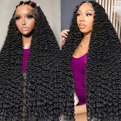 13x6 Deep Wave Lace Front Wigs Human Hair 180 Density, 30 Inch Curly Lace Frontal Wig Human Hair Pre Plucked with Baby Hair (30inch, 13x6 Curly Wig)