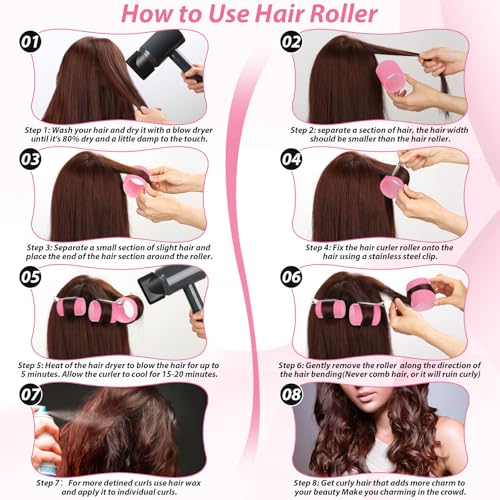 65 PCS Hair Curler Rollers with 5 Sizes Self Grip Roller for Women Roller for Long Medium Short Thick Fine Thin Hair Bangs Volume, Jumbo Curlers Rollers with Storage Bag Teasing Brush