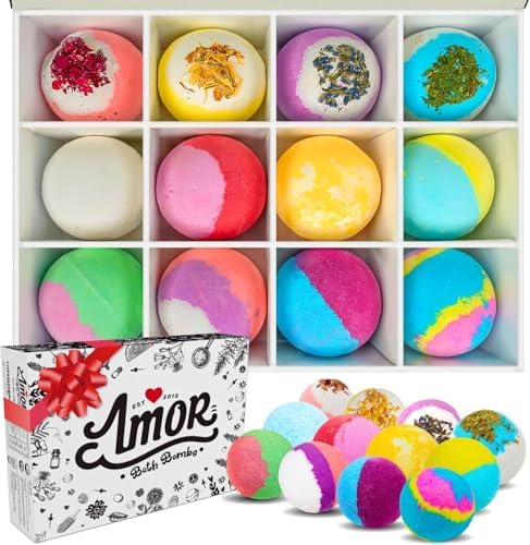 12 Large Bath Bombs Gift Set for Women - 3 Oz Handmade Organic Fizzies With Moisturizing Shea Butter - Perfect for Bubble Spa Relaxing - Gift for Her, Girls, Wife, Mother