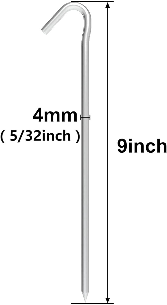 9 Inch Galvanized Tent Stakes Metal Tent Pegs 12 Pack Heavy Duty Yard Inflatable Stakes Garden Edging Fence Hooks Camping Pegs for Gardening & Canopies, Outdoor Christmas Decorations