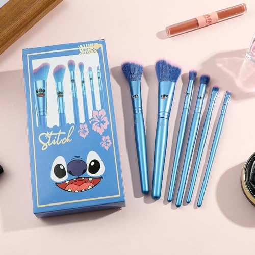 5Pcs Interstellar Baby Makeup Brushes Set, Creative Stitch Theme Cosmetic Brushes Set, Premium Synthetic Foundation Eyeshades Brush Set Best Gift for Young Girl Women (Blue Stitch)