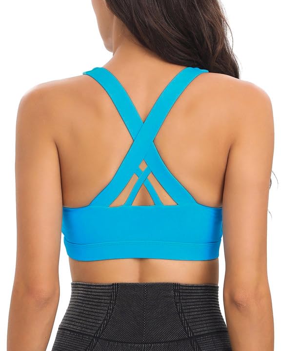 RUNNING GIRL Sports Bra for Women, Criss-Cross Back Padded Strappy Sports Bras Medium Support Yoga Bra with Removable Cups(2353 Brilliant blue XS)