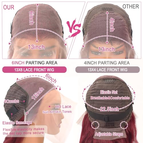 28 Inch 99J Burgundy Lace Front Wigs Human Hair 13x6 HD Transparent Body Wave Lace Front Wigs Human Hair Pre Plucked 99j Burgundy Red Wine Glueless Human Hair Wigs for Women