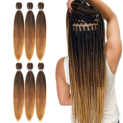 Pre Stretched Braiding Hair 22 Inch 6 Packs Professional Soft Yaki braiding Hair For Braids Hot Water Setting Synthetic Crochet Hair Extensions (T1B/30/27, 22 Inch (Pack of 6))