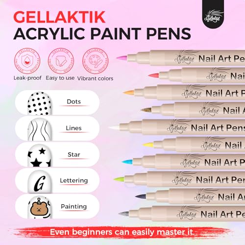 18 Colors Nail Art Pens Set, 3D Nail Polish Pens Quick-Drying Acrylic Paint Markers, Dotting Liner Brush for DIY Nail Design, Home & Salon Manicure Tools