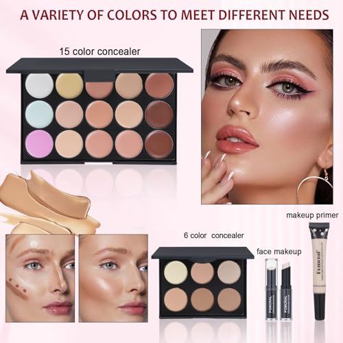 Makeup Kit For Women Full Kit Eyeshadow Eyeliner lipgloss, Lipstick Makeup brushes Mascara Eyebrow pencil Concealer Face Powder Primer make up Set For Girls Beginners