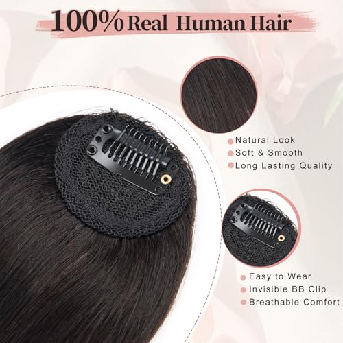 Bangs Hair Clip - Brown Black Clip in Bangs Real Human Hair, Fake Bangs Clip on Bangs for Women Fringe with Temples Wispy Bangs Hair Extensions for Daily Wear