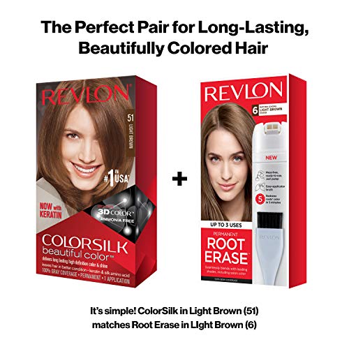 Revlon Permanent Hair Color, Permanent Hair Dye, Colorsilk with 100% Gray Coverage, Ammonia-Free, Keratin and Amino Acids, 51 light Brown, 4.4 Oz (Pack of 3)