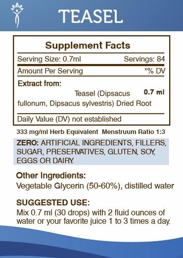 Secrets of the Tribe Teasel Alcohol-Free Tincture (Glycerite) 667 mg Teasel (Dipsacus fullonum) Dried Root (2 Fl Oz) Nerve Support Supplement