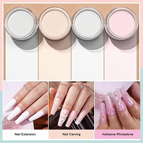 Morovan Acrylic Nail Powder Set: 4 Colors Clear Nude Pink White Acrylic Powder for Nail Extension Carving