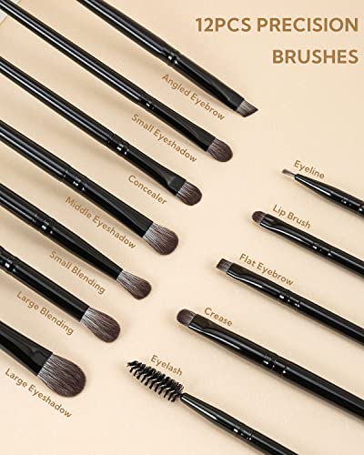 Anmor Luxurious Black Makeup Brush Set, Premium Makeup Brushes for Foundation Kabuki Powder Blush Eyeshadow Blending Crease Makeup, Superior Soft Luxurious Makeup Brush Set with Micro Crystal Fiber