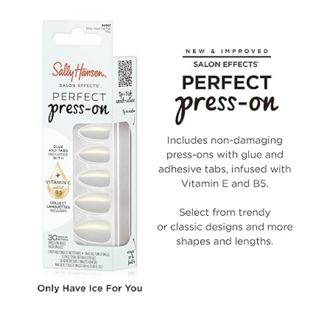 Sally Hansen Instant Cuticle Remover | 15-Second Gel Formula with Aloe & Chamomile | Press-On Nails Kit with 30 Designs
