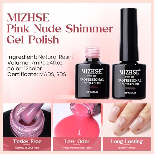 MIZHSE Jelly Gel Nail Polish Set 12 Color, Clear Translucent Spring Gel Polish 7ml, Sheer Manicure Kit UV LED Soak Off Varnish for Home Salon Gift