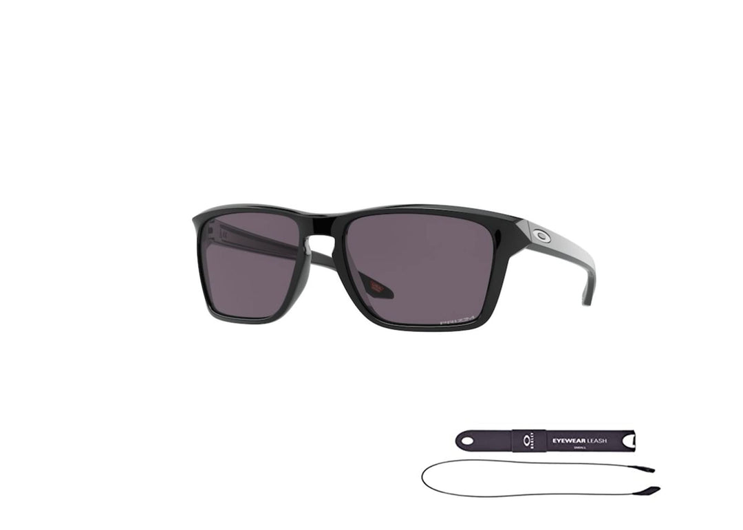 Oakley Sylas OO9448 944801 57MM Polished Black/Prizm Grey Rectangular Sunglasses for Men + BUNDLE Accessory Leash + BUNDLE with Designer iWear Eyewear Kit