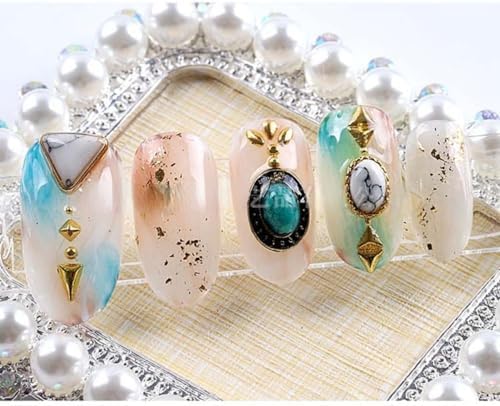 60 Piece Set of Turquoise Gemstone Pendants - 3D Nail Accessories with Hollowed Out Design, Vintage Pendants Suitable for DIY and Western Nail Art, Blue