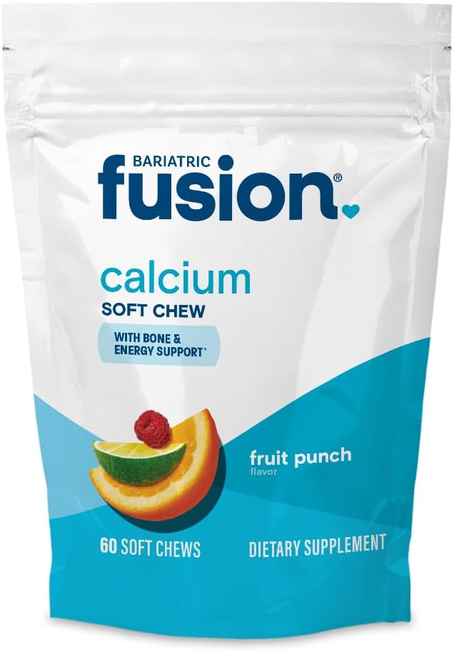 Bariatric Fusion Bariatric Calcium Chews | Calcium Citrate with Vitamin D3 Calcium Supplement Bariatric Vitamin | Sugar Free Calcium Citrate Chewable | Calcium Citrate 500mg | Fruit Punch | 60 Count
