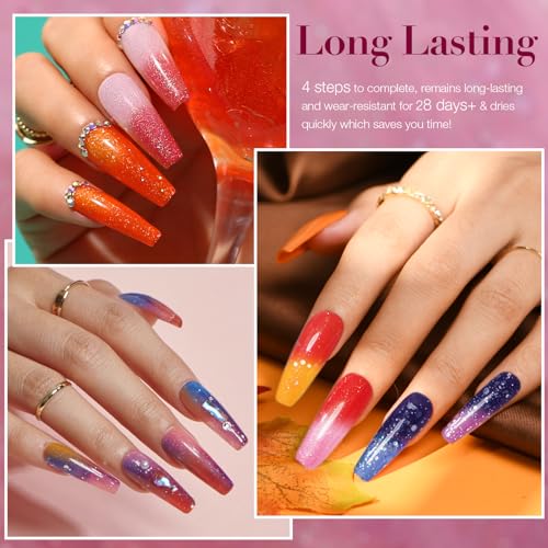 AZUREBEAUTY Color Changing Dip Powder Nail Kit Starter Fall Winter Glitter Pink Blue Purple Orange Mood Temperature Change Dipping Powder Liquid Set with Base Top Coat Activator for Home Manicure Gift