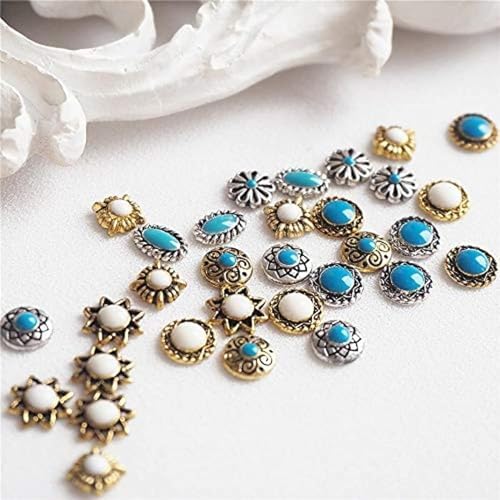 Turquoise Totem Flower Nail Charms - DIY Retro Western Nail Art Decorations 50pcs