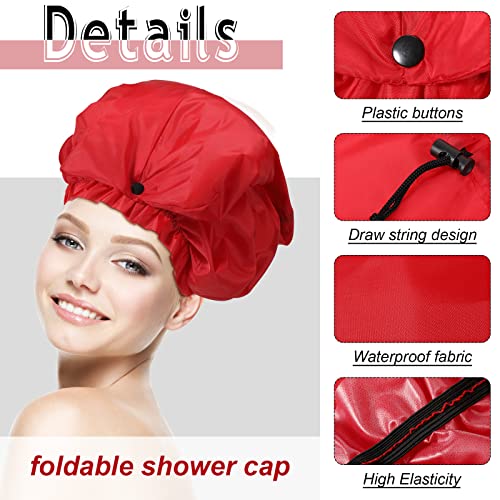 Eurzom 4 Pcs Jumbo Adjustable Braids Shower Cap for Long Hair Extra Large Shower Cap for Women Men Foldable Waterproof Hair Bonnets Plastic Oversize Bath Hats(Red, Blue, Black, Gray)