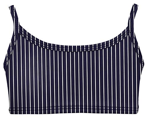 Made in USA Girls Bikini Top for girls UPF50+ Sun Protection toddler Bathing Suit Rash Guard for Beach Pool Swimwear, Navy Stripes, 8