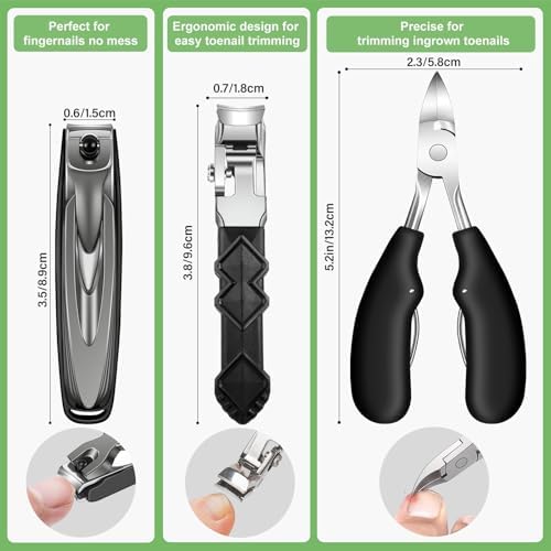 Toenail Clippers for Thick Toenails for Seniors, Angled Head Large Toe Nail Clippers for Men, Heavy Duty Fingernail Clipper with Catcher, Ultra Sharp Big Nail Cutters Set with Long Handle, Wide Jaw