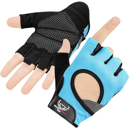 BEAST RAGE Workout Gloves for Men and Women, Fingerless Weight Lifting Gloves with Palm Protection Padding, Breathable and Lightweight Gym Gloves for Weightlifting, Cycling Pull Up (Aqua, XS)